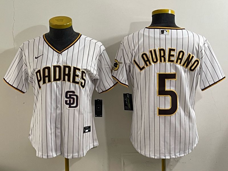 Women San Diego Padres #5 Laureano White Stripe Nike 2025 MLB Jersey 04->women mlb jersey->Women Jersey